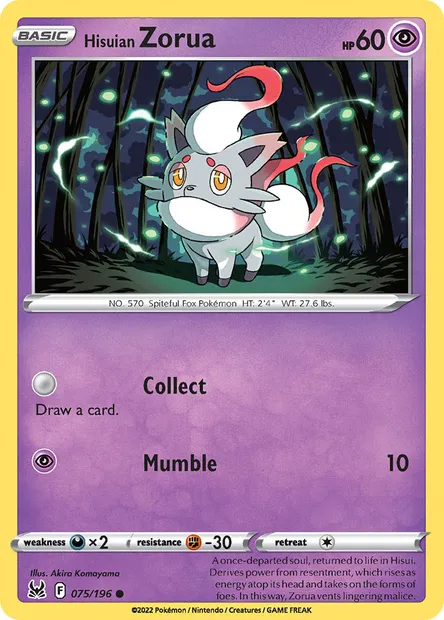 Hisuian Zorua, Pokémon card LOR 075 — Lost Origin set