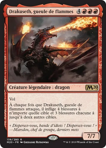 Drakuseth, gueule de flammes, carte Magic M20 136 — extension Core Set 2020