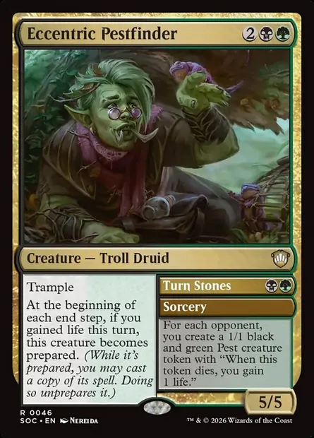 Eccentric Pestfinder // Turn Stones, Magic card SOC 46 — Secrets of Strixhaven Commander set