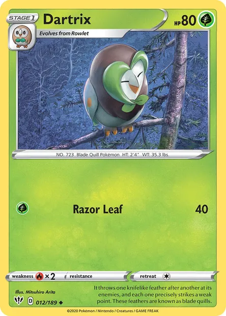 Dartrix, Pokémon card DAA 12 — Darkness Ablaze set
