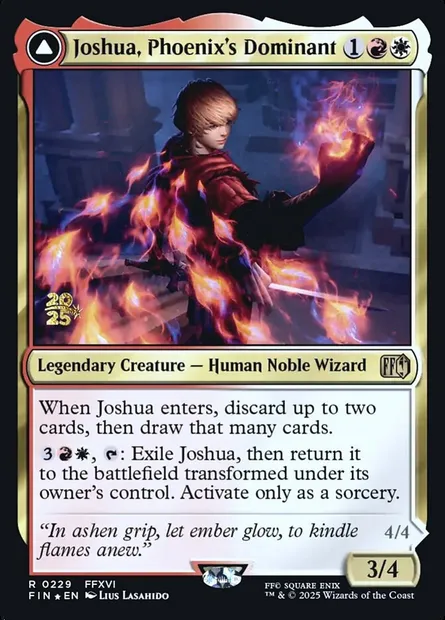 Joshua, Phoenix's Dominant // Phoenix, Warden of Fire, carte Magic PFIN 229s — extension Final Fantasy Promos