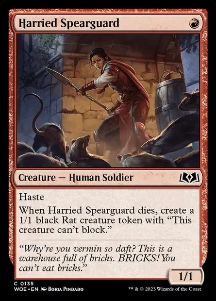 Harried Spearguard, Magic card WOE 135 — Wilds of Eldraine set