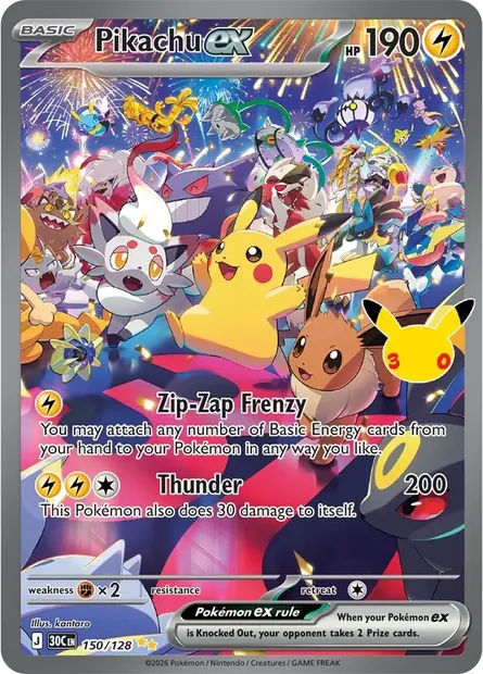 Pikachu ex, Pokémon card 30C 150 — 30th Celebration set