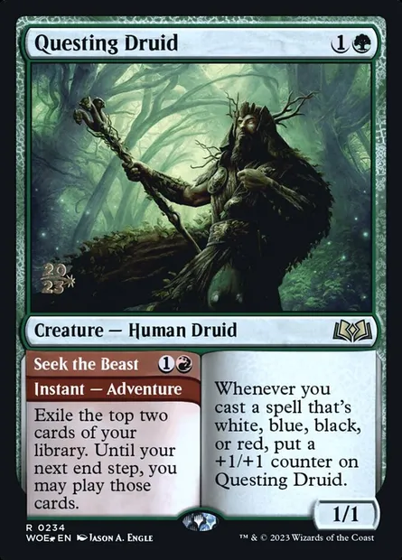 Questing Druid // Seek the Beast, Magic card PWOE 234s — Wilds of Eldraine Promos set