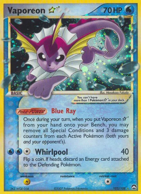 Vaporeon ☆, Pokémon card PK 102 — Power Keepers set