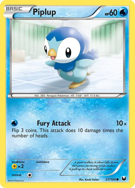 Piplup, Pokémon card DEX 27 — Dark Explorers set