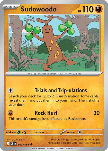 Sudowoodo, Pokémon card CRI 043 — Chaos Rising set