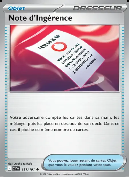 Note d'Ingérence, carte Pokémon SSP 181 — extension Étincelles Déferlantes