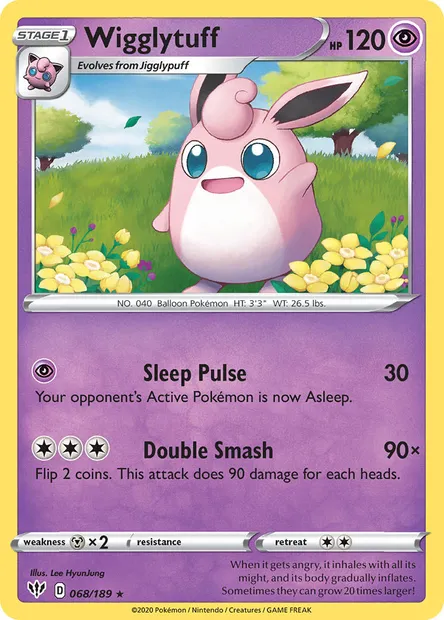 Wigglytuff, Pokémon card DAA 68 — Darkness Ablaze set