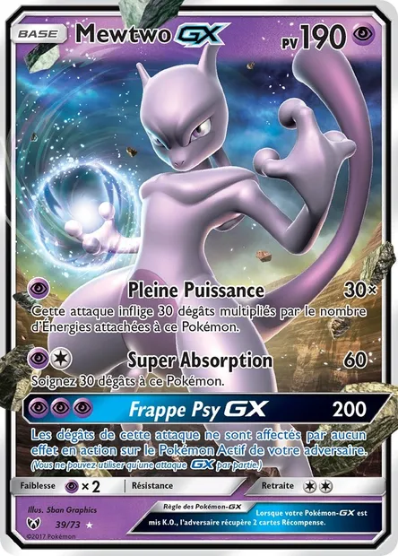Mewtwo GX, carte Pokémon SLG 39 — extension Légendes Brillantes