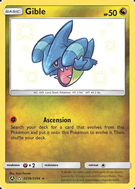 Gible, Pokémon card SMA SV38 — Hidden Fates Shiny Vault set