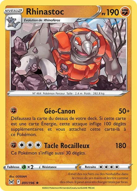 Rhinastoc, carte Pokémon LOR 091 — extension Origine Perdue