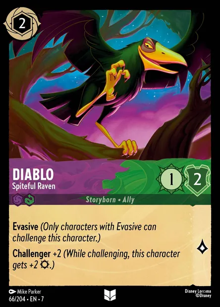Diablo - Spiteful Raven, Disney Lorcana card CH7-066 — Archazia's Island set