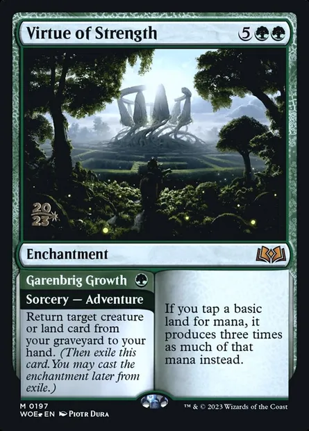 Vertu de force // Croissance de Garenbrig, carte Magic PWOE 197s — extension Wilds of Eldraine Promos