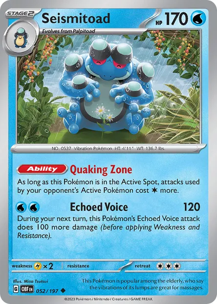 Seismitoad, Pokémon card OBF 052 — Obsidian Flames set