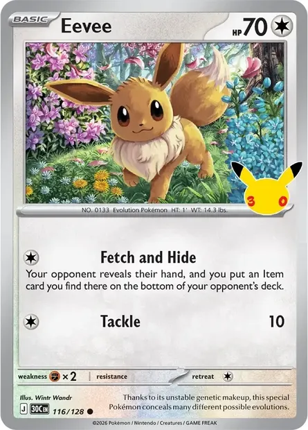 Eevee, Pokémon card 30C 116 — 30th Celebration set