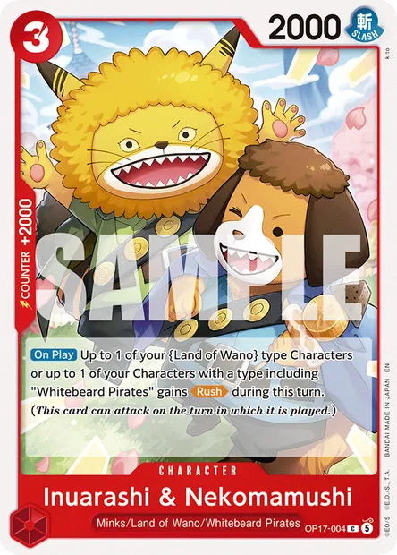 Inuarashi & Nekomamushi, One Piece card OP17-004 — THE WORLD’S STRONGEST WARRIORS set