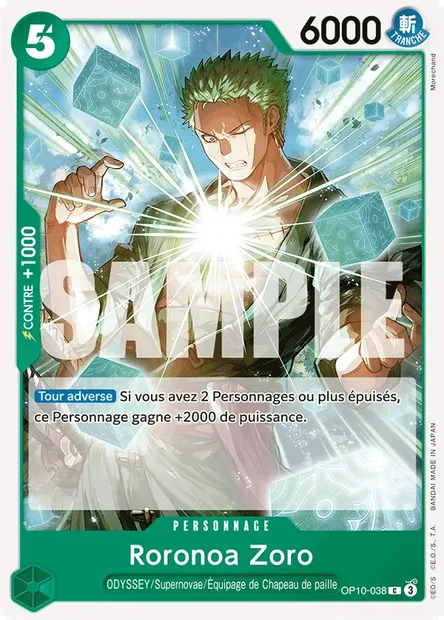 Roronoa Zoro, carte One Piece OP10-038 — extension SANG ROYAL