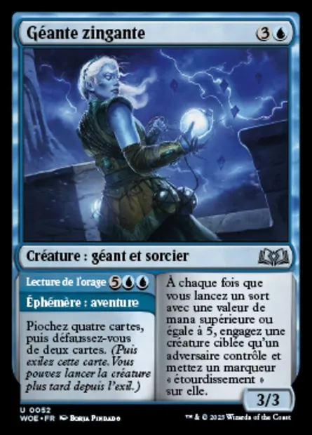 Géante zingante // Lecture de l'orage, carte Magic WOE 52 — extension Wilds of Eldraine