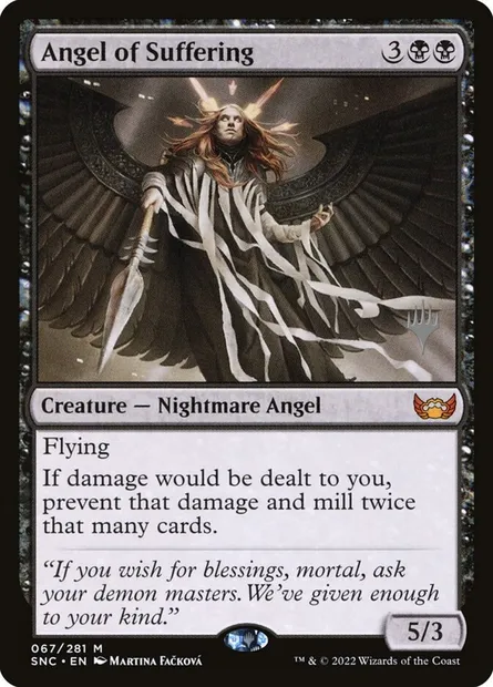 Ange de la souffrance, carte Magic PSNC 67p — extension Streets of New Capenna Promos