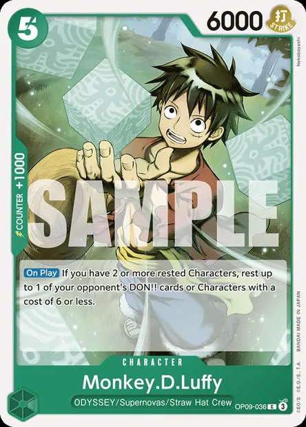 Monkey.D.Luffy, One Piece card OP09-036 — EMPERORS IN THE NEW WORLD set
