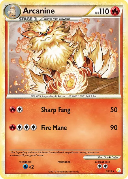 Arcanine, Pokémon card HS 1 — HeartGold SoulSilver set