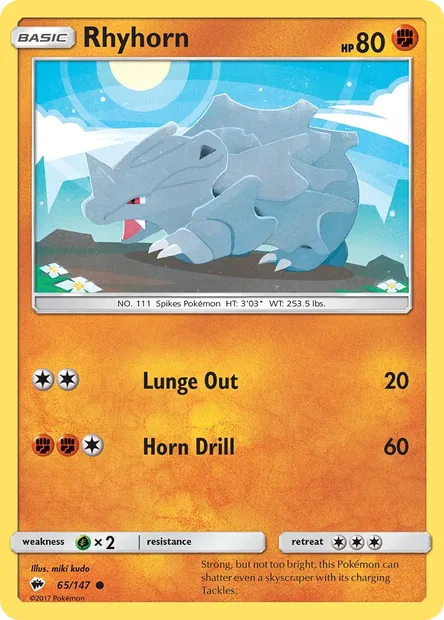 Rhyhorn, Pokémon card BUS 65 — Burning Shadows set