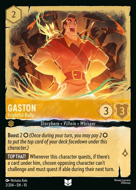 Gaston - Frightful Bully, Disney Lorcana card CH10-002 — Whispers in the Well set