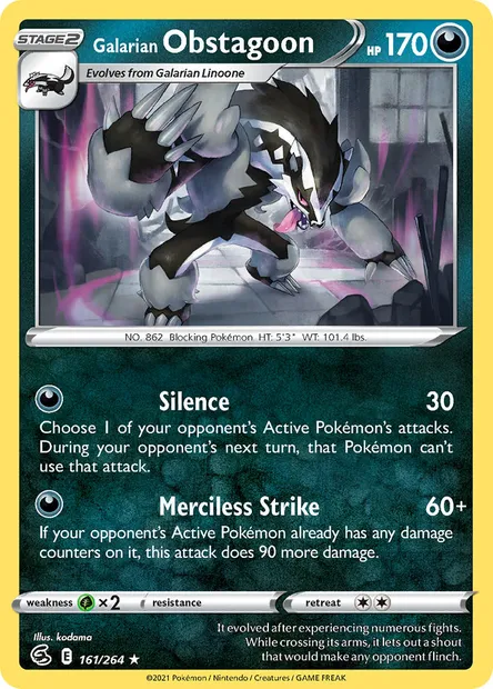 Galarian Obstagoon, Pokémon card FST 161 — Fusion Strike set