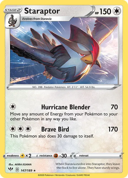 Staraptor, Pokémon card DAA 147 — Darkness Ablaze set