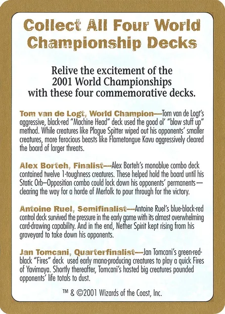 2001 World Championships Ad, carte Magic WC01 0 — extension World Championship Decks 2001