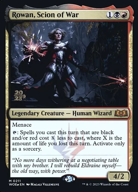 Rowan, scion de la guerre, carte Magic PWOE 211s — extension Wilds of Eldraine Promos