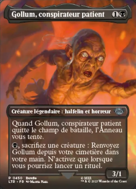 Gollum, conspirateur patient, carte Magic LTR 450 — extension Le Seigneur des Anneaux : chroniques de la Terre du Milieu