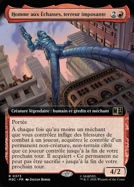 Homme aux Échasses, terreur imposante, carte Magic MSC 373 — extension Marvel Super Heroes Commander