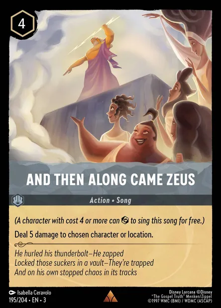 And Then Along Came Zeus, Disney Lorcana card CH3-195 — Into the Inklands set