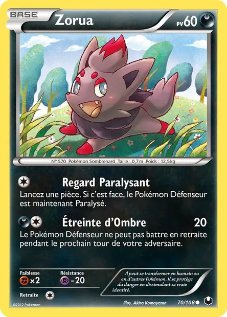 Zorua, carte Pokémon DEX 70 — extension Explorateurs Obscurs