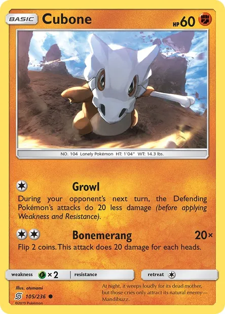 Cubone, Pokémon card UNM 105 — Unified Minds set