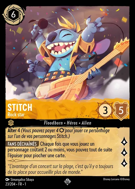 Stitch - Rock star, carte Disney Lorcana CH1-023 — extension Premier Chapitre