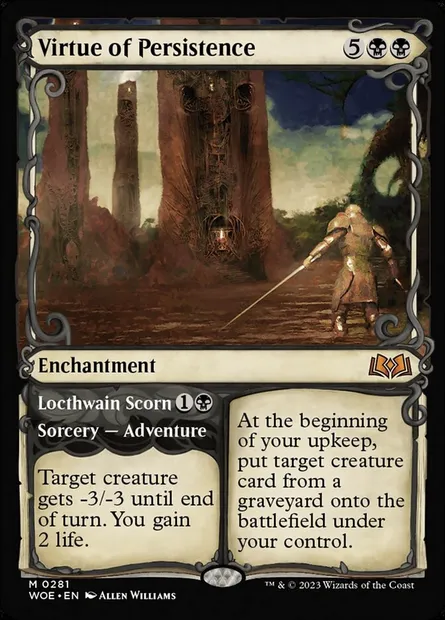 Vertu de persistance // Mépris selon Locthwain, carte Magic WOE 281 — extension Wilds of Eldraine