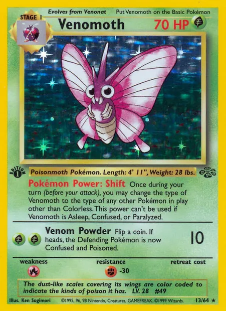 Venomoth, Pokémon card JU 13 — Jungle set