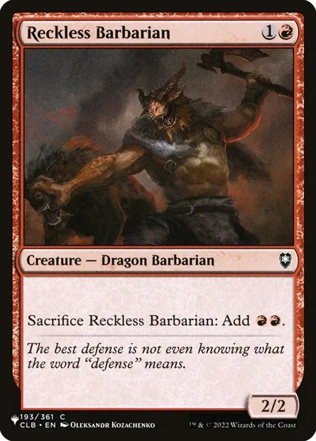 Reckless Barbarian, Magic card PLST CLB-193 — The List set