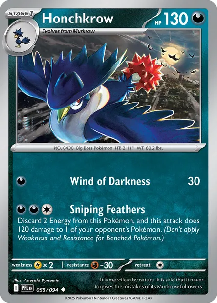Honchkrow, Pokémon card PFL 058 — Phantasmal Flames set