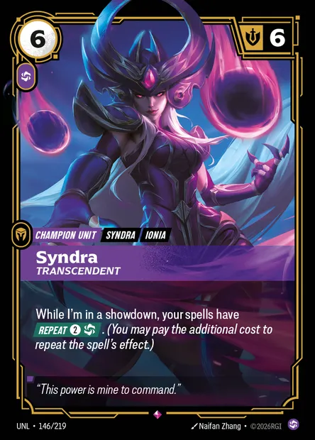 Syndra, Riftbound card UNL 146 — Unleashed set