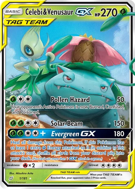 Celebi & Venusaur GX, Pokémon card TEU 1 — Team Up set