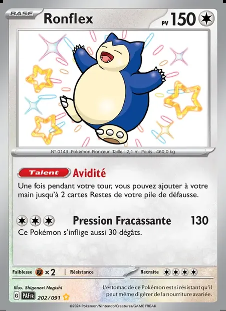 Ronflex, carte Pokémon PAF 202 — extension Destinées de Paldea