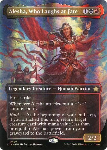 Alesha, Celle-qui-rit-face-au-destin, carte Magic FDN 404 — extension Foundations