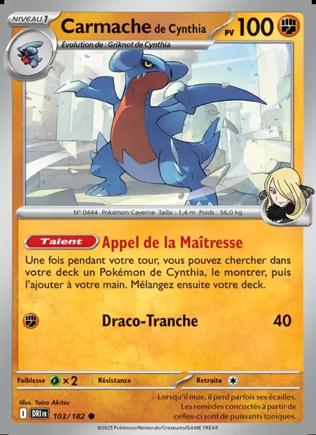 Carmache de Cynthia, carte Pokémon DRI 103 — extension Rivalités Destinées