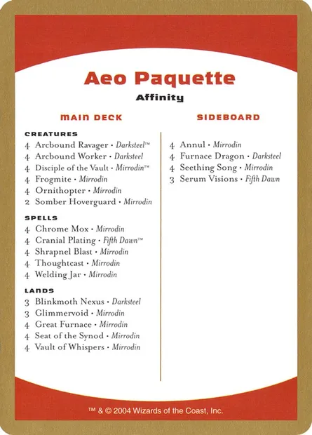 Aeo Paquette Decklist, carte Magic WC04 ap0b — extension World Championship Decks 2004