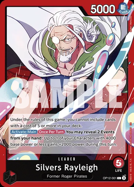 Silvers Rayleigh, One Piece card OP12-001 — LEGACY OF THE MASTER set