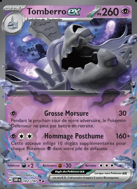 Tomberro-ex, carte Pokémon OBF 102 — extension Flammes Obsidiennes